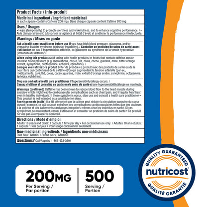 Nutricost Caffeine Pills (200mg) 500 Capsules 🍁 All In One Marketplace Canada