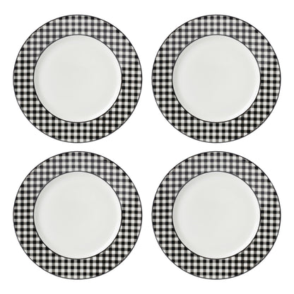 Lenox Gingham Black Halloween Porcelain Dinner Plate Set for 4