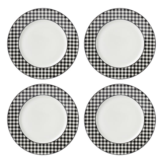Lenox Gingham Black Halloween Porcelain Dinner Plate Set for 4