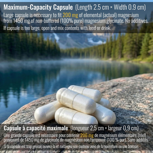 Magnesium Glycinate 200 mg Capsules (Elemental) from Non-Buffered Fully Chelated 100% Magnesium Bisglycinate - 62 Max-Capacity High-Absorption Capsules - Made in Canada - Nutritionn 🍁 All In One Marketplace Canada