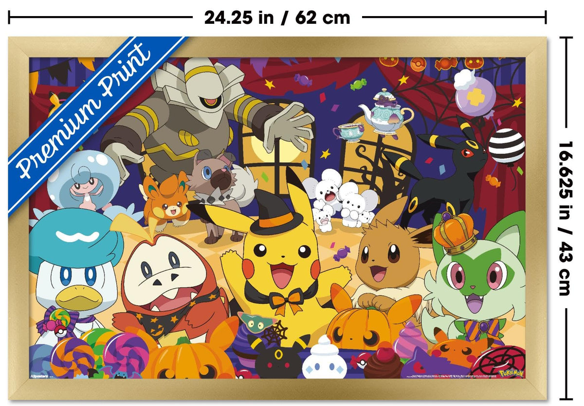 Pokémon: Halloween Party- Group Wall Poster, 22.4L" x 14.7W", Gold Framed Version