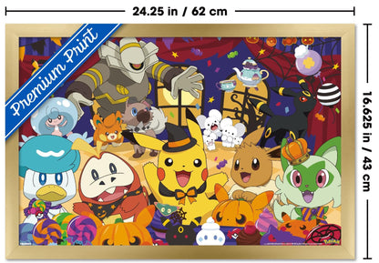 Pokémon: Halloween Party- Group Wall Poster, 22.4L" x 14.7W", Gold Framed Version
