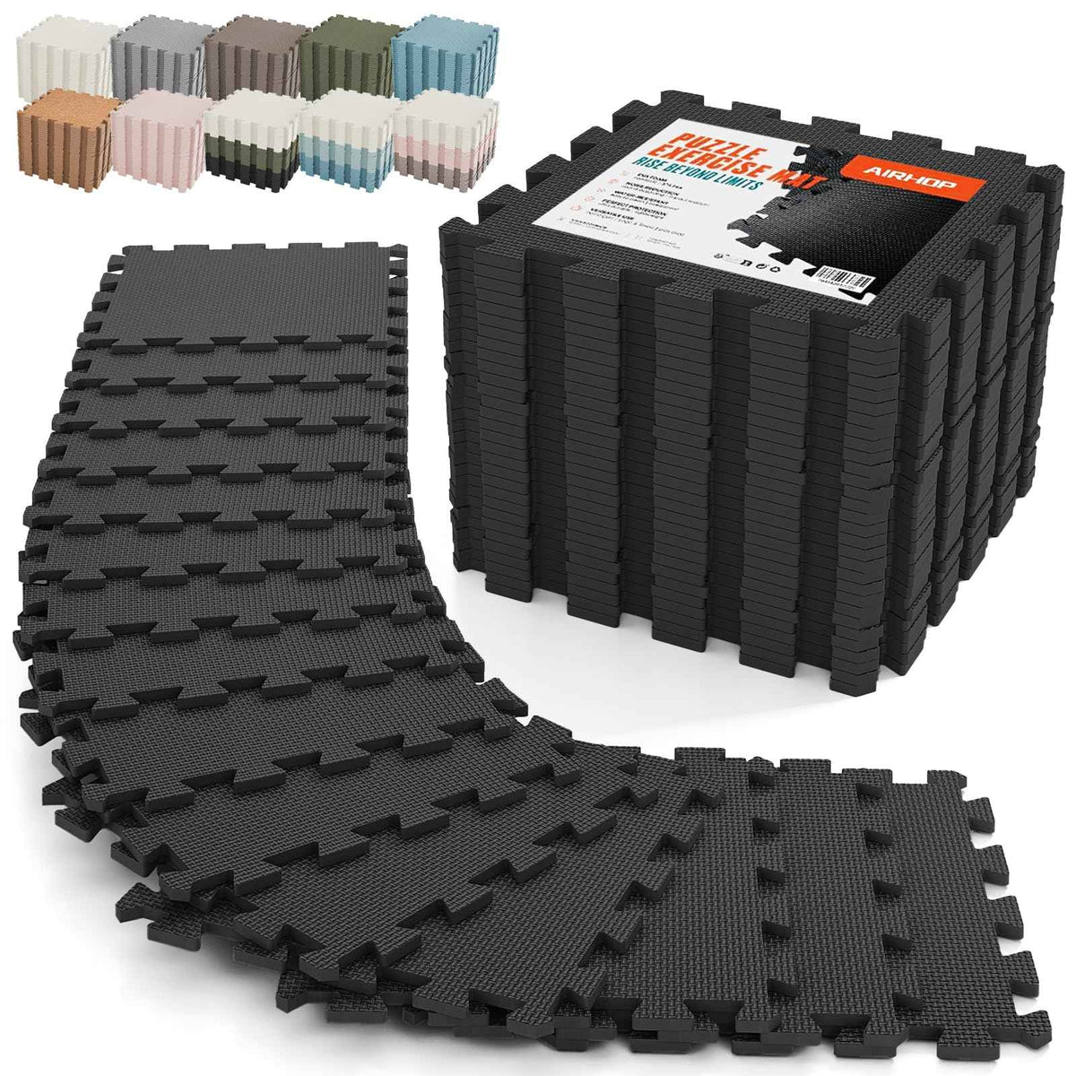 AIRHOP 12x12In Thick 18 Tiles Gym Floor Mat, High-Density EVA Foam Puzzle Gym Mat, Interlocking Foam Floor Tiles for Home Gym Exercise Equipment, Play Workout Garage Kitchen Flooring 🍁 All In One Marketplace Canada