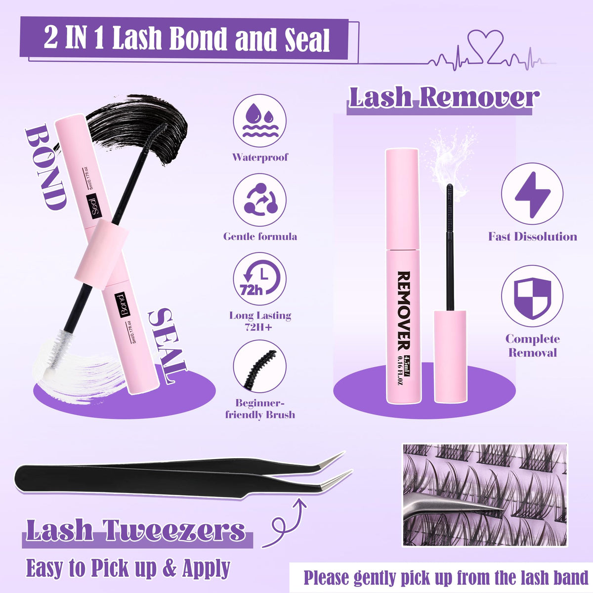 Wispy Lash Clusters Kit Natural Lash Extensions Kit DIY Cluster Eyelash Extensions C Curl 8-16mm Individual Lashes with Lash Remover Bond and Seal Soft Thin Band by ALICE 🍁 All In One Marketplace Canada