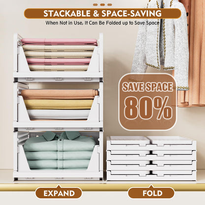 SNSLXH 5 Pack White Stackable Closet Organizer Box, Multifunctional & Foldable Storage Basket for Bathroom, Kitchen, Laundry Room, Wardrobe, Space-Saving Clothes Storage Drawer Organizer 🍁 All In One Marketplace Canada