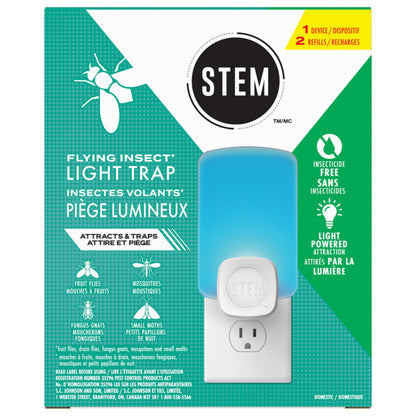 STEM Flying Insect Light Trap Kit, Fruit Fly Trap for Indoor Use, Effective Insect Control for Home, Drain Fly & Fungus Gnat Control, Insecticide-Free Plug-in Device, 1 Device + 2 Cartridges 🍁 All In One Marketplace Canada