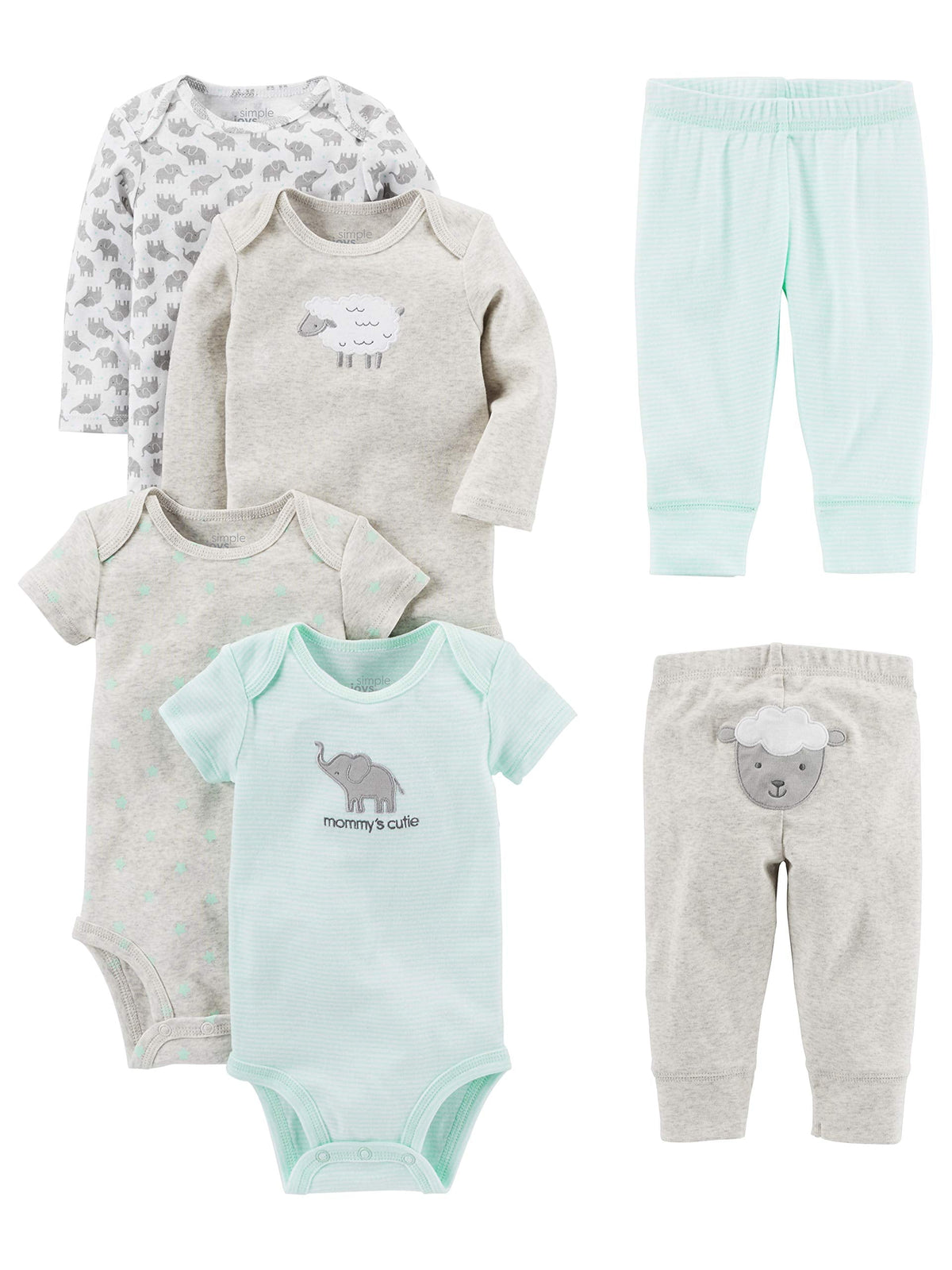 Simple Joys by Carter's Baby 6-Piece Neutral Bodysuits (Short and Long Sleeve) and Pants Set, Gray Lamb, 3-6 Months 🍁 All In One Marketplace Canada