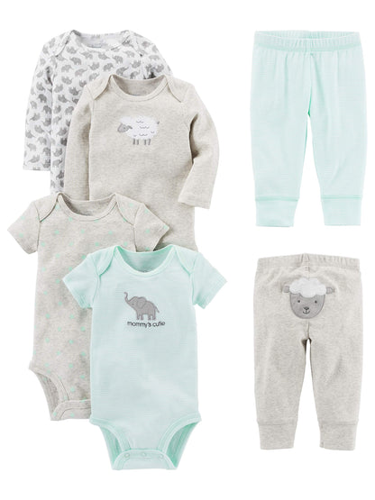 Simple Joys by Carter's Baby 6-Piece Neutral Bodysuits (Short and Long Sleeve) and Pants Set, Gray Lamb, 3-6 Months 🍁 All In One Marketplace Canada