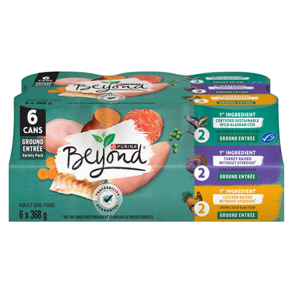 Beyond Grain Free Natural Wet Dog Food, Ground Entree Variety Pack 3 Flavours - 368 g Can (6 Pack) 🍁 All In One Marketplace Canada