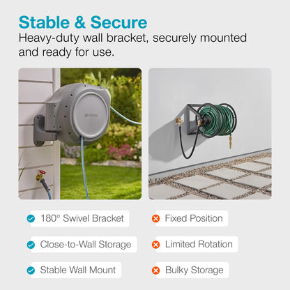 GARDENA 20505-80, 100 Foot Wall Mounted Retractable Reel with Hose Guide, Automatic retraction for Easy Watering,1/2" Hose. 🍁 All In One Marketplace Canada