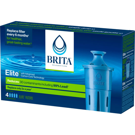 Brita Elite Replacement Filter, Reduces 30+ contaminants While Keeping Healthy Minerals, WQA Certified to Reduce Lead, Microplastics, Chromium and Chlorine, Lasts 6 Months, 4 Count 🍁 All In One Marketplace Canada
