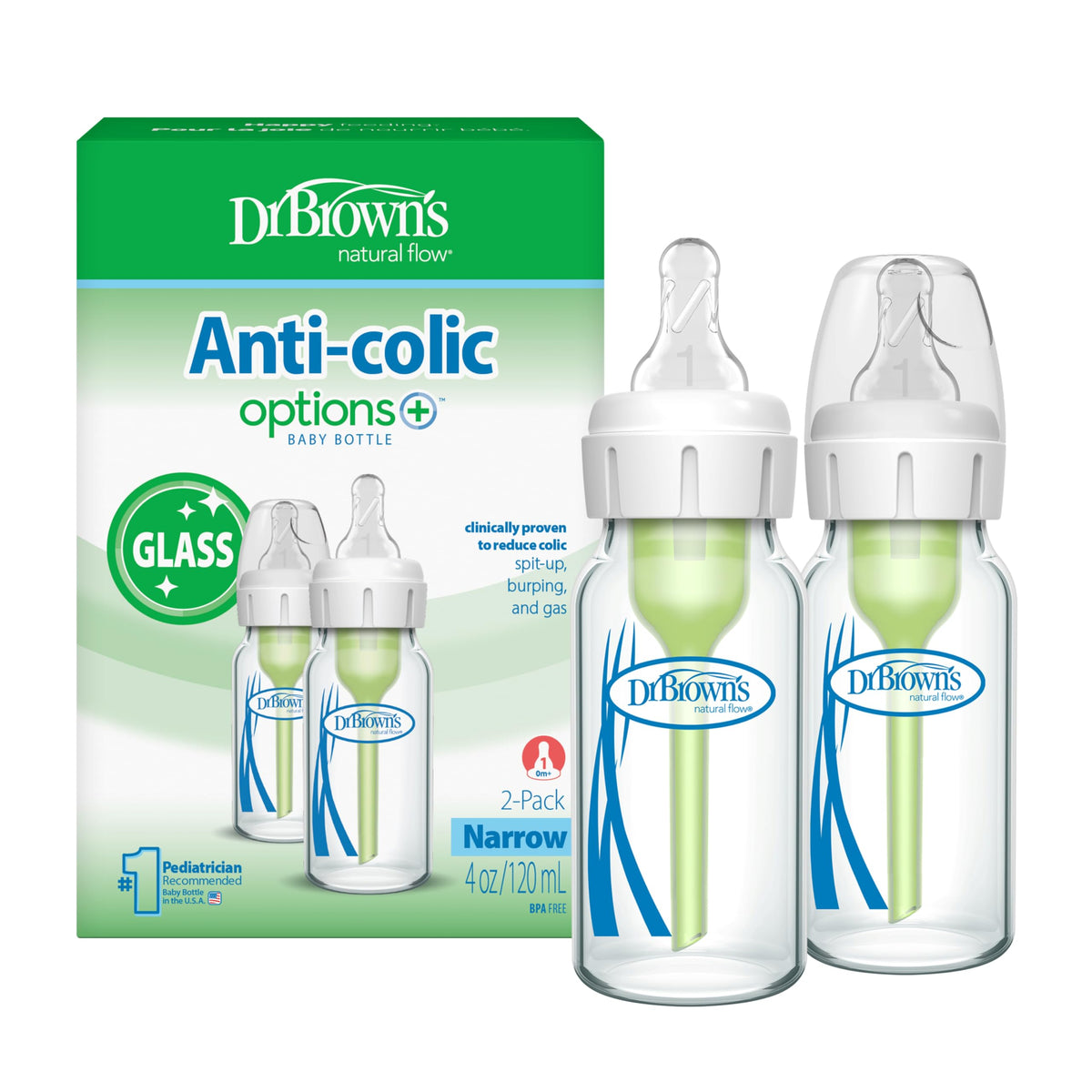 Dr. Brown’s Natural Flow Anti-Colic Options+ Narrow Glass Baby Bottles, 4oz, 2-Pack 🍁 All In One Marketplace Canada