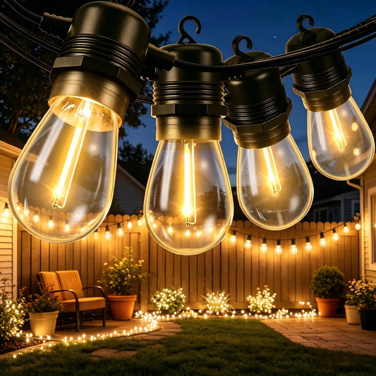 Joomer String Lights Outdoor, 58FT S14 Plug in Patio Lights Waterproof with 15+2 Edison Vintage Shatterproof Bulbs, Connectable Outdoor Hanging Light for Gazebo,Yard, Outside Decor (2700k Warm White) 🍁 All In One Marketplace Canada
