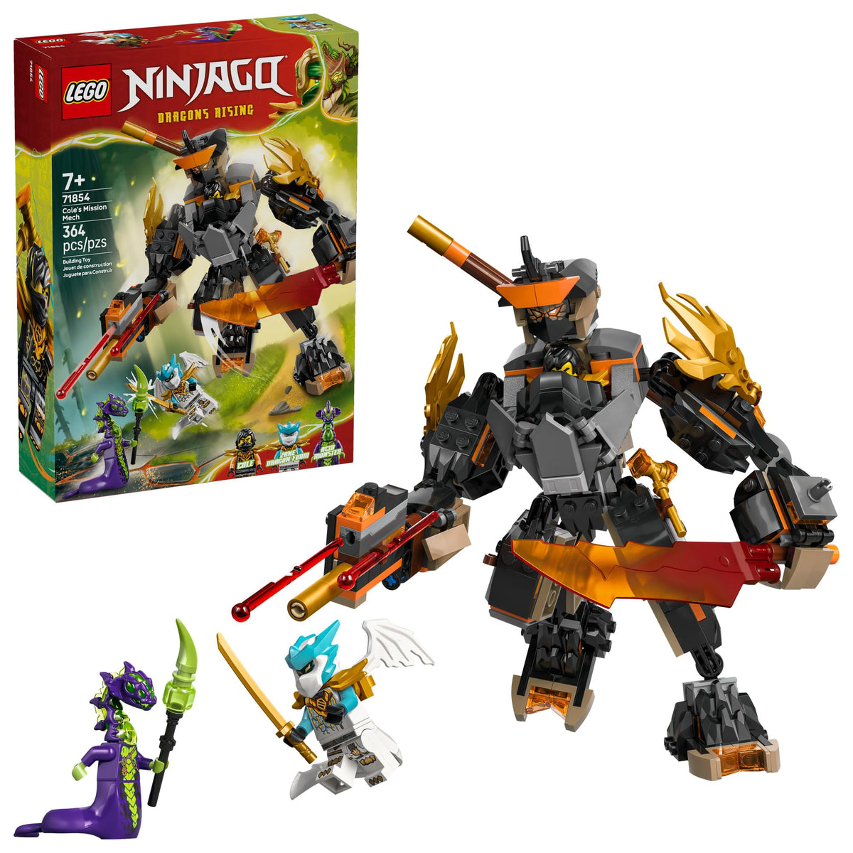 LEGO NINJAGO Cole’s Mission Mech & Dragon Zane Building Toy for Boys, Girls & Kids, Ages 7+ - Poseable Mech W/Cole, Acid Monster, & Zane Minifigures for Pretend Play - Gift Idea for Birthdays - 71854 🍁 All In One Marketplace Canada