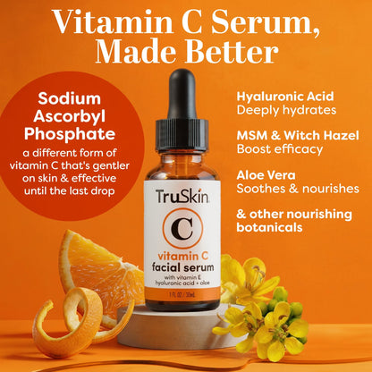 TruSkin Vitamin C Serum For Face – Anti Aging Formula with Vitamin C, Hyaluronic Acid, Vitamin E – Brightening Serum – Improve Appearance of Dark Spots, Tone, Fine Lines & Wrinkles, 1 Fl Oz 🍁 All In One Marketplace Canada