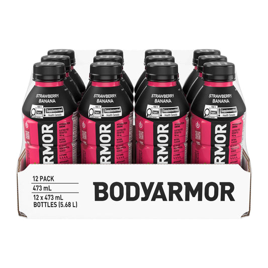 BODYARMOR SuperDrink Strawberry Banana, 473 mL Bottles (12 Pack) – Sports Hydration Drink with Coconut Water, Potassium-Packed Electrolytes and Antioxidant Vitamins 🍁 All In One Marketplace Canada