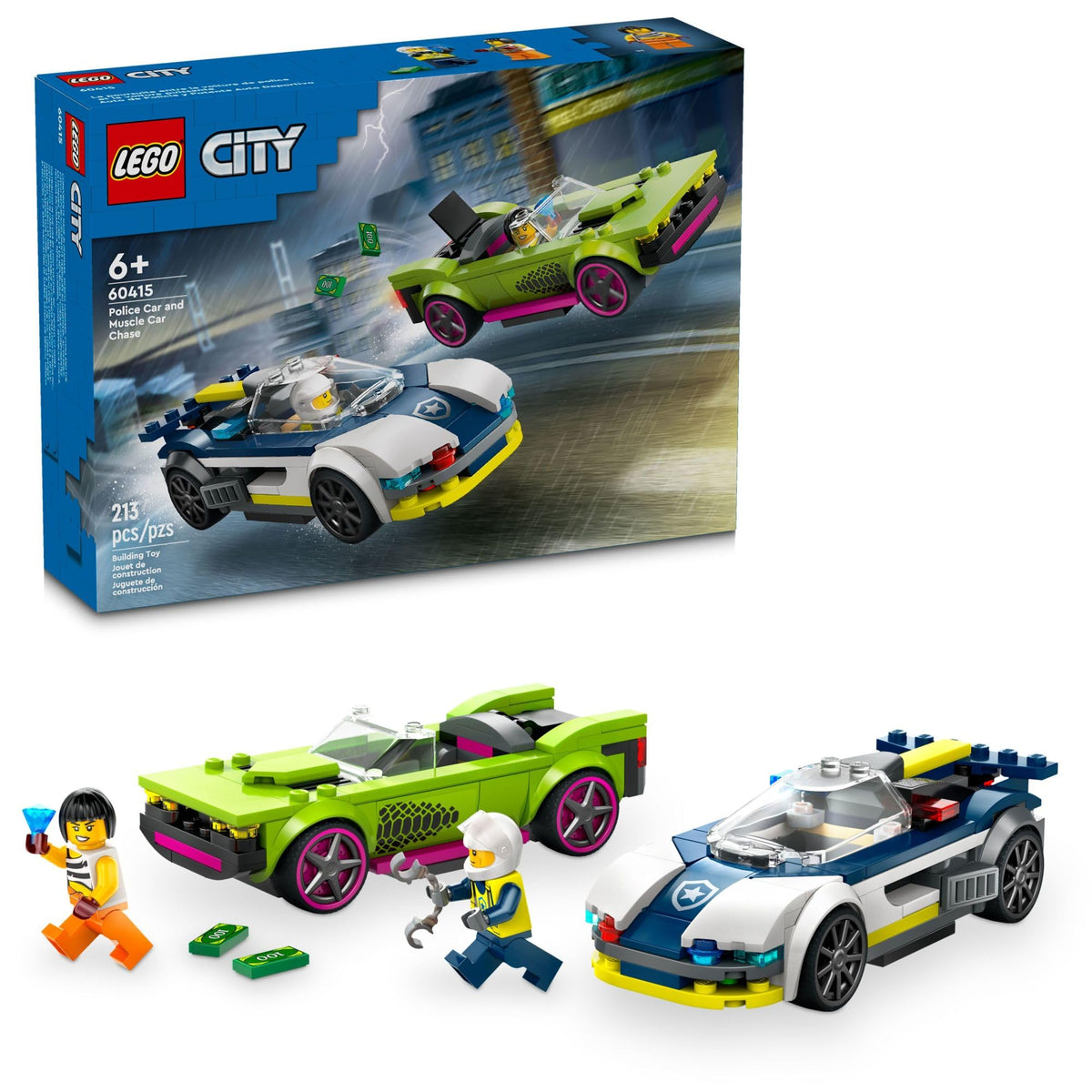 LEGO City Police Car and Muscle Car Chase, Emergency Vehicle Toy for Boys and Girls, Fun Gift for Kids Ages 6+ who Love Pretend Play Toys, Police Car Toy with Officer and Crook Minifigures, 60415 🍁 All In One Marketplace Canada