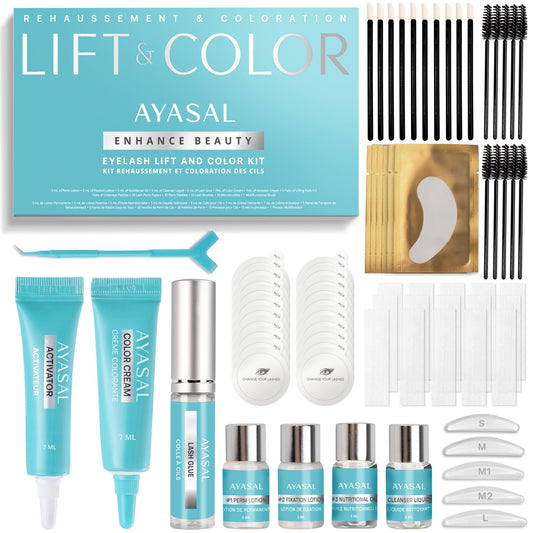 AYASAL Lash Lift and Coloring Kit: Korean Formula Eyelash Perm, Non-Irritating Gentle Eyelash Lift Kit, Thio-Free Formula for Lash Lifting and Coloring - with Detailed Instructions for Home Use 🍁 All In One Marketplace Canada