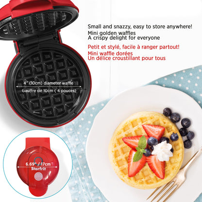 Starfrit Electric Mini Waffle Maker - 4" Non-Stick Cooking Surface - Easy to Use & Clean - Red - 350W 🍁 All In One Marketplace Canada