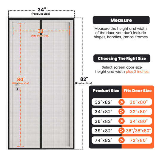 Magnetic Screen Door 34"W x 82"H, Fits Door Size to 32"W x 80"H, Heavy Duty Fiberglass Moustiquaire Magnétique, Screen Mesh with Automatic Block Closure, Walk Through Easily for Kids Pets 🍁 All In One Marketplace Canada