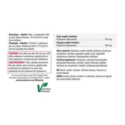 Jamieson Extra Strength Potassium 100 mg Timed Release, 100 Caplets, Supports Muscle & Nerve Function, Electrolyte Support, Helps Prevent Potassium Deficiency. Vegetarian, Proudly Canadian 🍁 All In One Marketplace Canada
