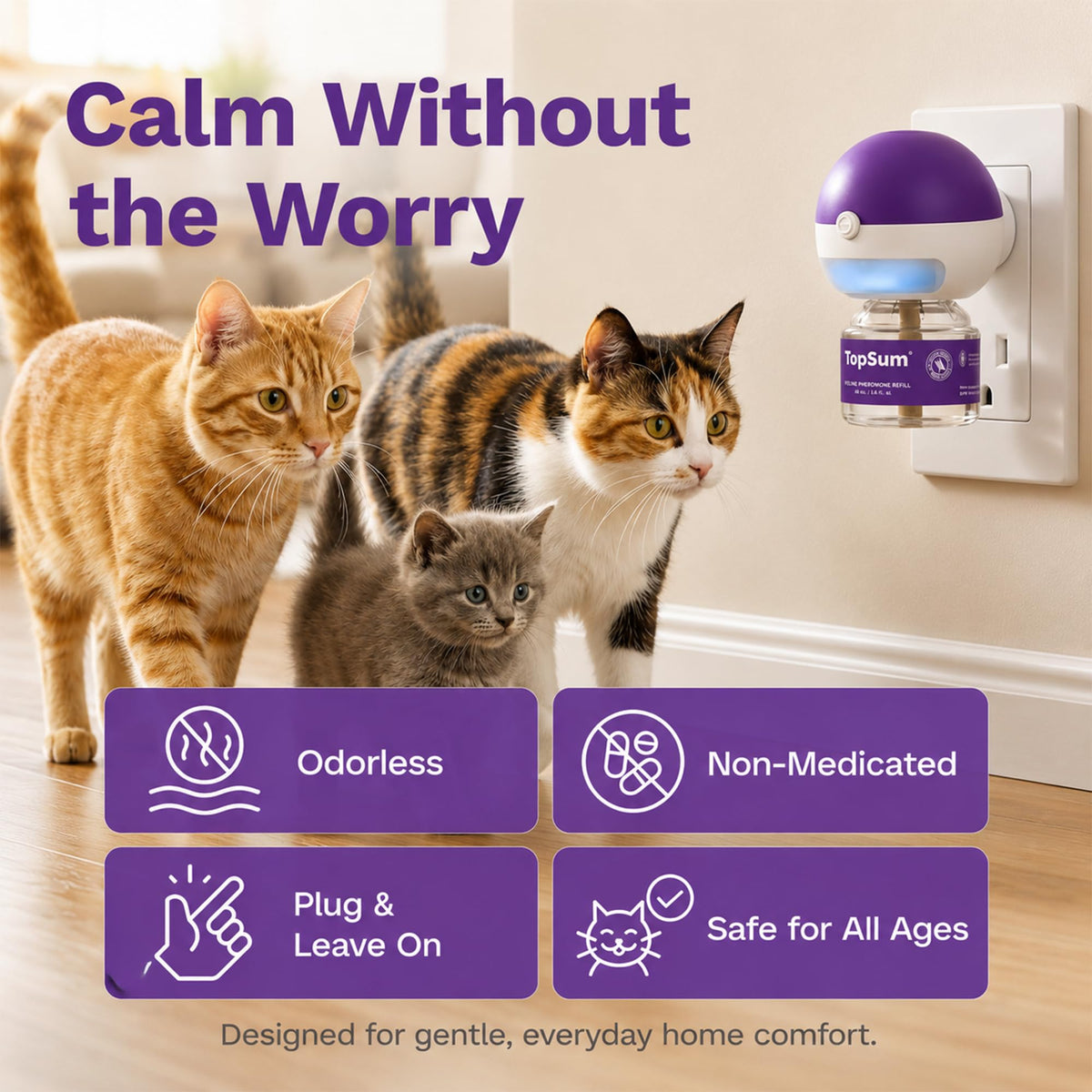 TopSum Cat Pheromone Diffuser: Cat Calming Diffuser for Spraying, Scratching, Excessive Meowing & Multi-Cat Homes, Ideal for Cats Alone at Home - VHP Registered NN.Z4H1 (6 Refills) 🍁 All In One Marketplace Canada
