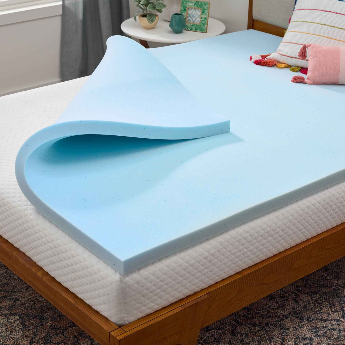 Linenspa 2 Inch Memory Foam Mattress Topper, Gel Infused RV Queen Mattress Topper, CertiPUR-US Certified Blue 🍁 All In One Marketplace Canada