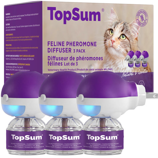TopSum Cat Pheromone Diffuser: Cat Calming Diffuser for Spraying, Scratching, Excessive Meowing & Multi-Cat Homes, Ideal for Cats Alone at Home - VHP Registered NN.Z4H1 (3 Diffusers+3 Refills) 🍁 All In One Marketplace Canada