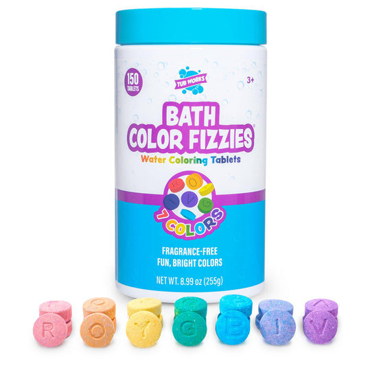 Tub Works® Bath Color Fizzies, 150 Count | Nontoxic & Fragrance-Free | Fizzy, Bath Color Tablets for Kids | Create Fun Bath Colors | Water Tablets in 7 Colors for Variety | Bath Bombs for Kids Bath 🍁 All In One Marketplace Canada