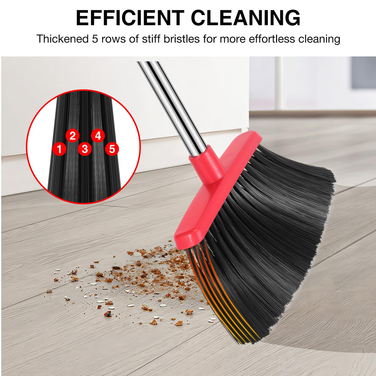Broom and Dustpan Set, 52-in Long Adjustable Handle Broom Dustpan Combo with Dustpan Teeth to Automatically Clean Hair Suitable for Home Kitchen Office Hall Floor（Black&Red） 🍁 All In One Marketplace Canada