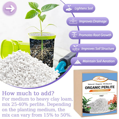 Riare 10 litres Organic Perlite for Plants - Horticultural Perlite Soil Amendment for Plants Potting Mix, Improve Root Growth, Drainage and Ventilation 🍁 All In One Marketplace Canada