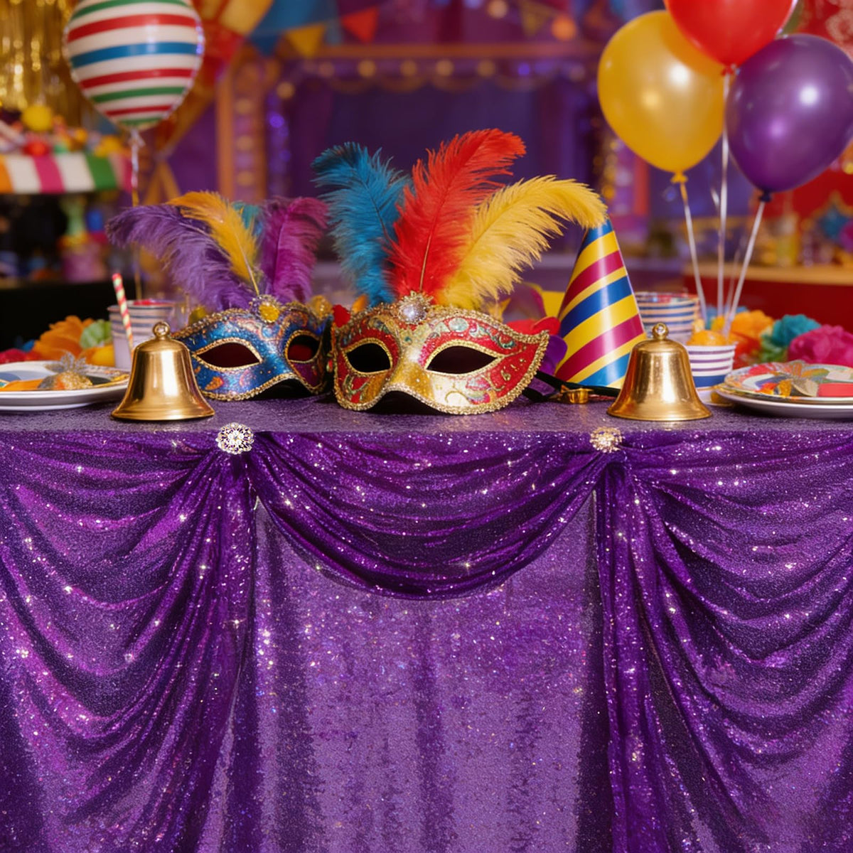 B-COOL Purple Sequin Tablecloth 60x102 Inch Sparkly Kitchen Cloth Glitter Table Drape Overlay for Wedding Halloween Birthday Party Decorations