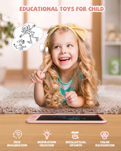 LCD Writing Tablet 10 Inch, Colorful Electronic Doodle Board Drawing Tablet, Memo Board, Drawing Pads with Lanyard, Travel Educational Toys Gifts for Kids Toddlers Age 3 4 5 6 7 8 9 Years Girls(Pink 🍁 All In One Marketplace Canada