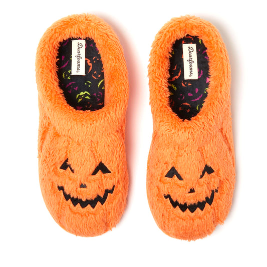 Dearfoams Unisex-Adult Halloween Jack-o-Lantern Pumpkin Slipper, Adult Pumpkin, 5-6 Women/3-4 Men