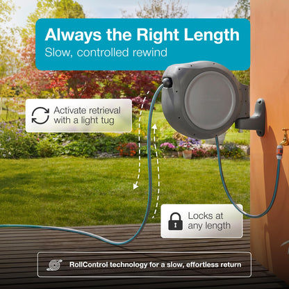 GARDENA 20505-80, 100 Foot Wall Mounted Retractable Reel with Hose Guide, Automatic retraction for Easy Watering,1/2" Hose. 🍁 All In One Marketplace Canada