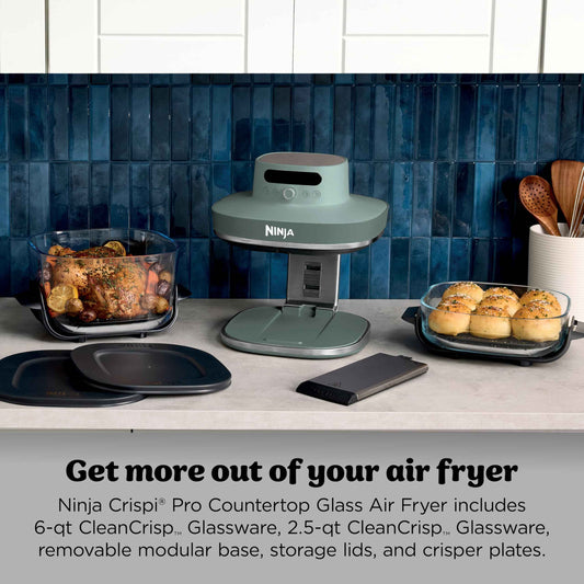 Ninja Crispi Pro 6-in-1 Glass Air Fryer | 6qt & 2.5qt Glass Containers with Storage Lids | Non-Toxic | Meal Prep, Microwave, Freezer & Dishwasher Safe | Air Fry, Bake & More | Ash Grey | AS101CDG 🍁 All In One Marketplace Canada
