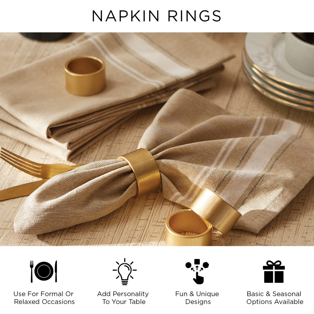 DII Halloween Napkin Rings Novelty Tabletop Décor Set, 3.25x2.25x3, Silver Skull, 6 Piece