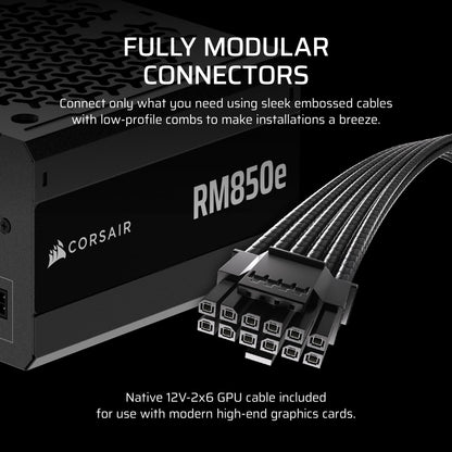 CORSAIR RM850e (2025) Fully Modular Low-Noise ATX Power Supply with 12V-2x6 Cable – ATX 3.1 & PCIe 5.1 Compliant, Cybenetics Gold Efficiency, 105°C-Rated Capacitors, Modern Standby Mode – Black 🍁 All In One Marketplace Canada