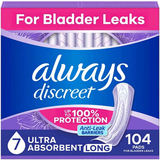 Always Discreet Adult Incontinence Pads for Women, Ultra Absorbency, Long Length, Postpartum Pads, 104 Count 🍁 All In One Marketplace Canada
