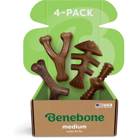 Benebone 4-Pack Durable Dog Chew Toys for Aggressive Chewers, Real Flavors, Made in USA, Medium 🍁 All In One Marketplace Canada