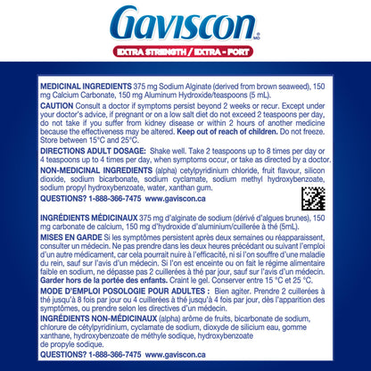 Gaviscon Liquid Extra Strength Antacid - 340 ml - Antacid Liquid for Day and Night Heartburn Relief, Acid Reflux and GERD Relief, Fruit Blend - Free of Aluminum, Lactose and Gluten 🍁 All In One Marketplace Canada