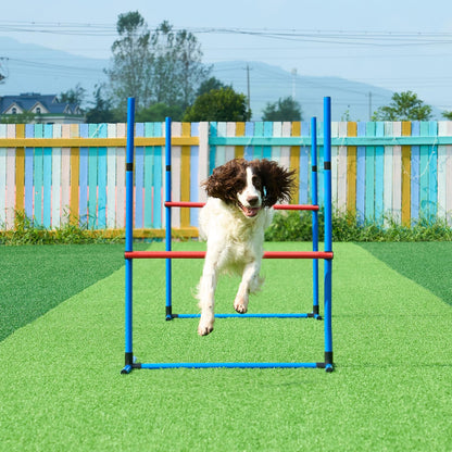 VEVOR Dog Agility Training Equipment, 7 PCS Set Upgrade w/Adjustable High Hurdles,6 Weave Poles,2 Tunnels,Jump Ring,Pause Box, Whistle,Foldable Bowl,Puppy Obstacle Course Kit w/ 3 Bags 🍁 All In One Marketplace Canada