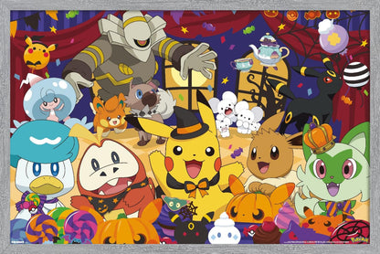 Pokémon: Halloween Party- Group Wall Poster, 22.4L" x 14.7W", Gray Framed Version