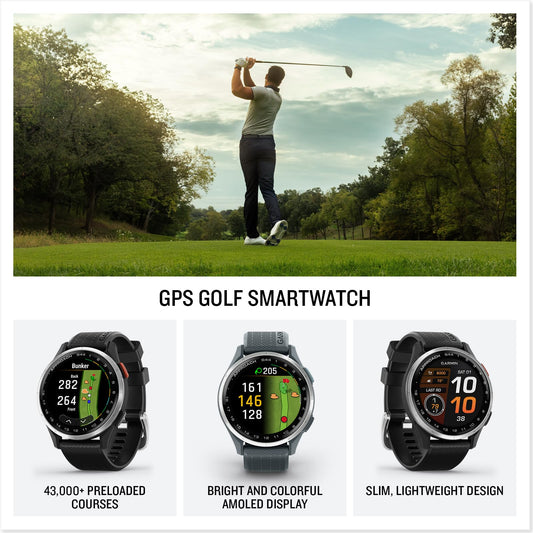 Garmin Approach S44, Essential Golf GPS Smartwatch, AMOLED Display, On-Course Features, Silver Aluminum Bezel with Black Silicone Band 🍁 All In One Marketplace Canada