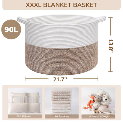 INDRESSME XXXLarge Cotton Rope Basket 21.7" x 21.7" x 13.8" Woven Laundry Basket for Blankets, Storage Basket with Handle Comforter Cushions Storage Bins Thread Laundry Hamper 🍁 All In One Marketplace Canada