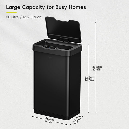 EKO Mirage-T 50 Liter / 13.2 Gallon Touchless Rectangular Motion Sensor Trash Can, Brushed Stainless Steel Finish 🍁 All In One Marketplace Canada