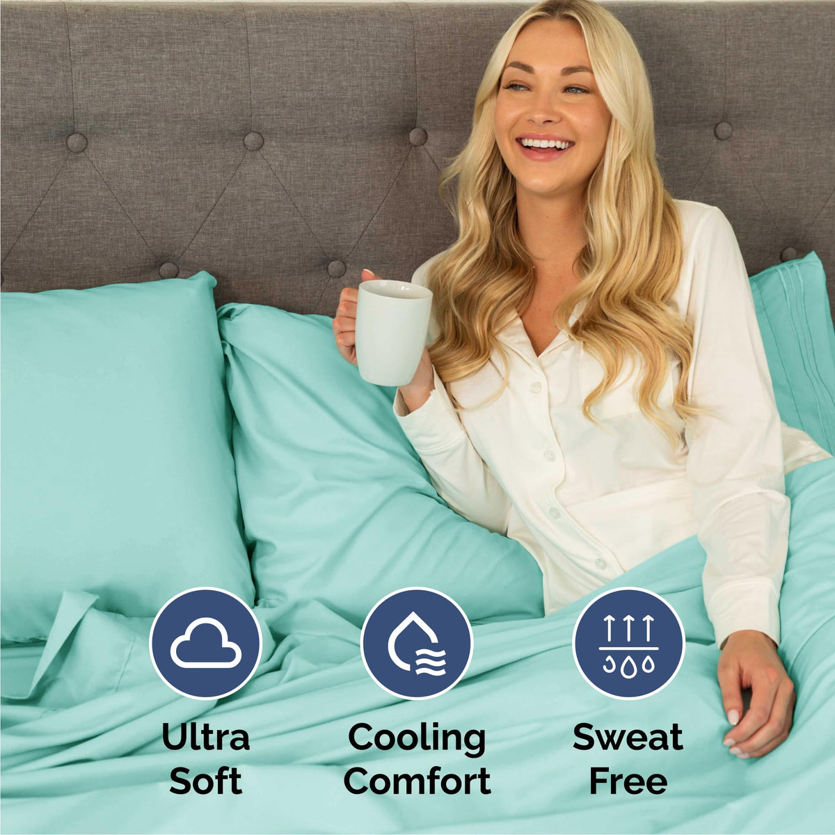 Queen Size 4 Piece Sheet Set - Comfy Breathable & Cooling Sheets - Hotel Luxury Bed Sheets for Women & Men - Deep Pockets, Easy-Fit, Extra Soft & Wrinkle Free Sheets - Spa Blue Oeko-Tex Bed Sheet Set 🍁 All In One Marketplace Canada