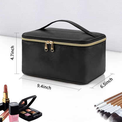 Makeup Bag, Portable Cosmetic Bag, Large Capacity Travel Makeup Case Organizer for Women and Girls, Train Case Makeup Bag for Toiletries for Traveling with Handle and Divider, Black 🍁 All In One Marketplace Canada