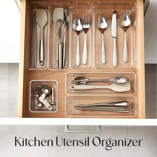 KICHLY 25 Pack Clear Plastic Desk Supplies Organizer, 4 Sizes Desk Drawer Organizer for Office Supplies, Vanity Organizers, Makeup, Gadgets, & Jewelry Storage Bins 🍁 All In One Marketplace Canada