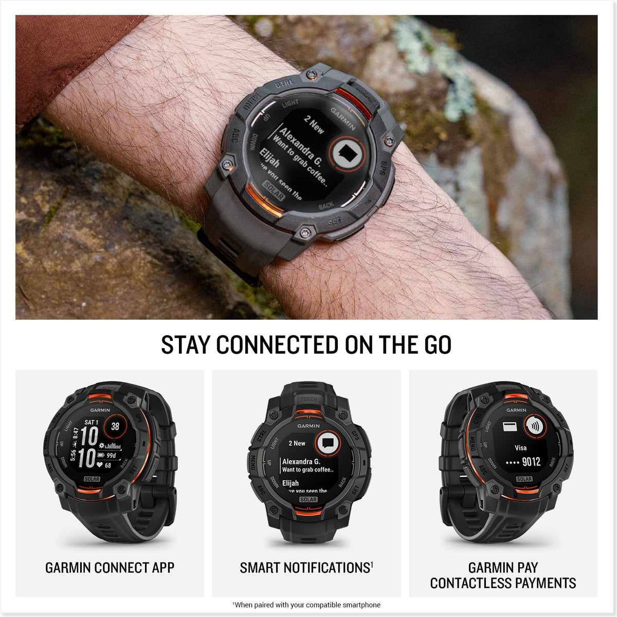 Garmin Instinct® 3 45mm, Solar Charged Display, Rugged Outdoor GPS Smartwatch, Metal-Reinforced Bezel, Built-in Flashlight, Black 🍁 All In One Marketplace Canada